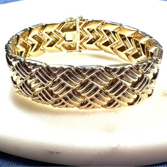Ross-Simons Yellow Gold over Sterling Silver Quilted Basketweave 20mm Bracelet - Picture 15 of 15